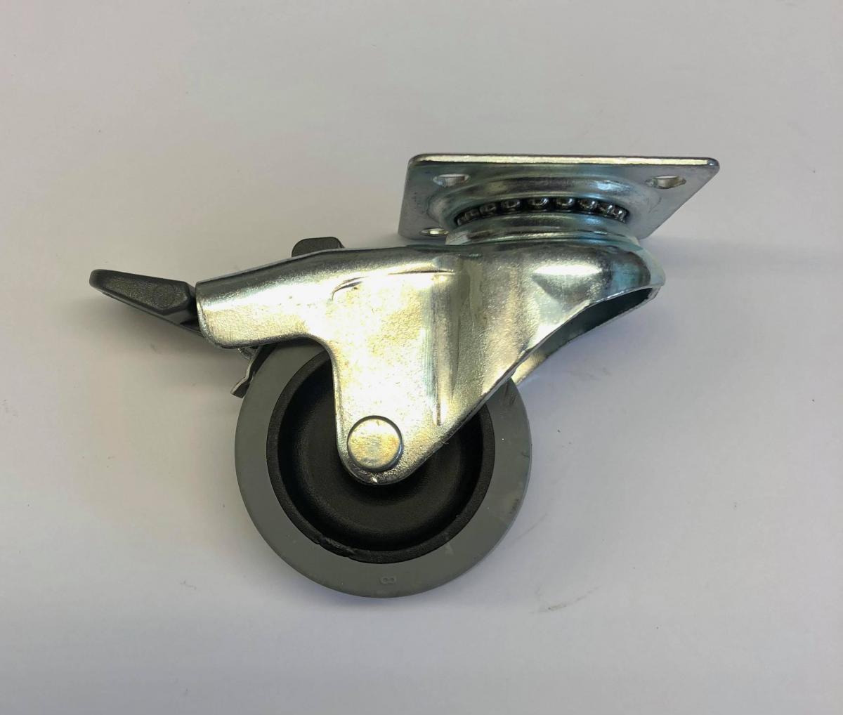 50MM SWIVLE PLATE CASTOR EA, GREY SYNTH RUB TYRE / BRAKE STOP, C050/DP/7/2 image 1