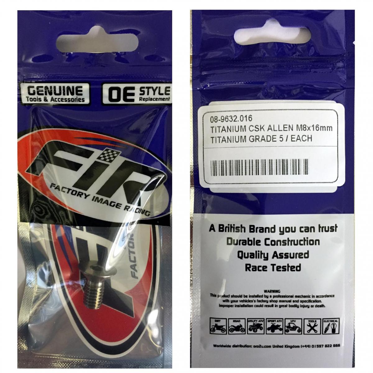 TITANIUM CSK ALLEN M8X16mm, TITANIUM GRADE 5 / EACH thumbnail 2