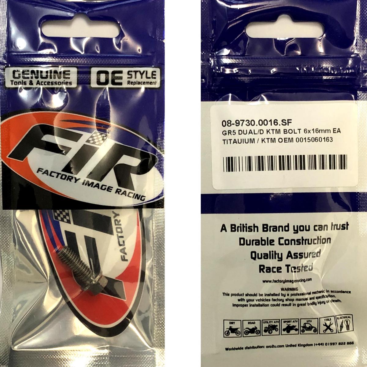 GR5 DUAL/D KTM BOLT 6x16mm EA, TITAUIUM / KTM OEM 0015060163, FACTROY IMAGE RACING thumbnail 2