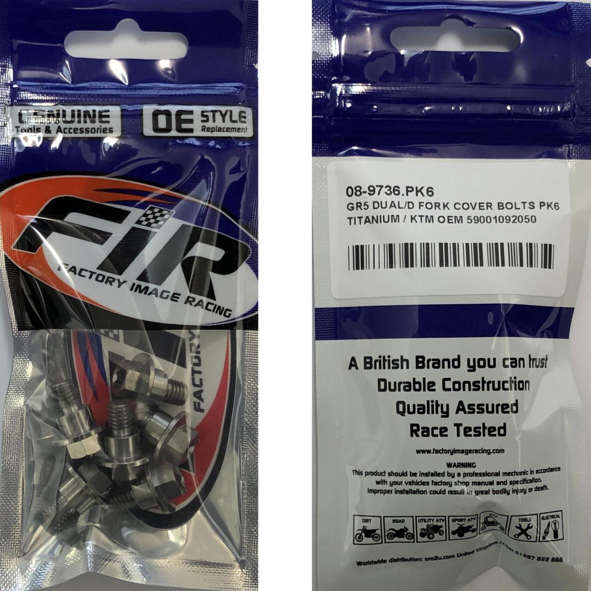 GR5 DUAL/D FORK COVER BOLTS PK6, TITANIUM / KTM OEM 59001092050 thumbnail 2