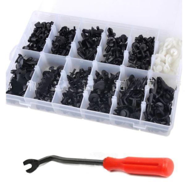 350 PIECE PLASTIC RIVET KIT WITH CLIP WRENCH TOOL PANEL CLIPS image 1