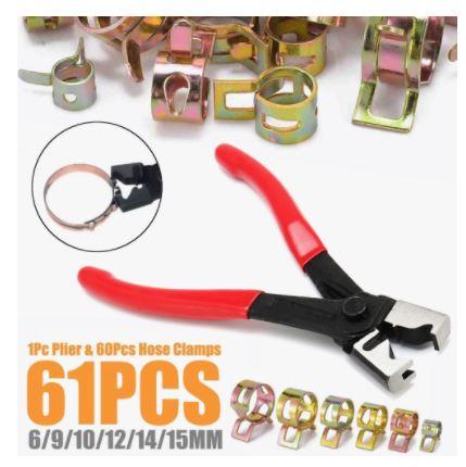 60pcs HOSE SPRING CLAMP KIT, INCLUDES HOSE CLIP TOOL 6-15mm image 1