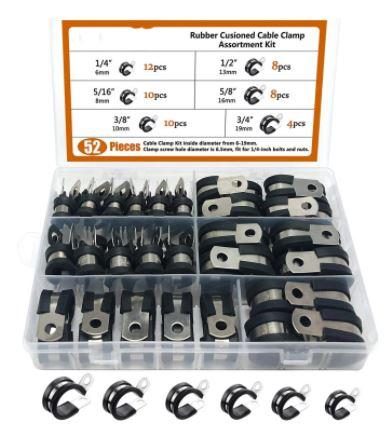 CUSHION TUBE CLAMP KIT 52PCS 6-19MM HOSE BRAKE & CLUTCH P-CLIPS thumbnail 2