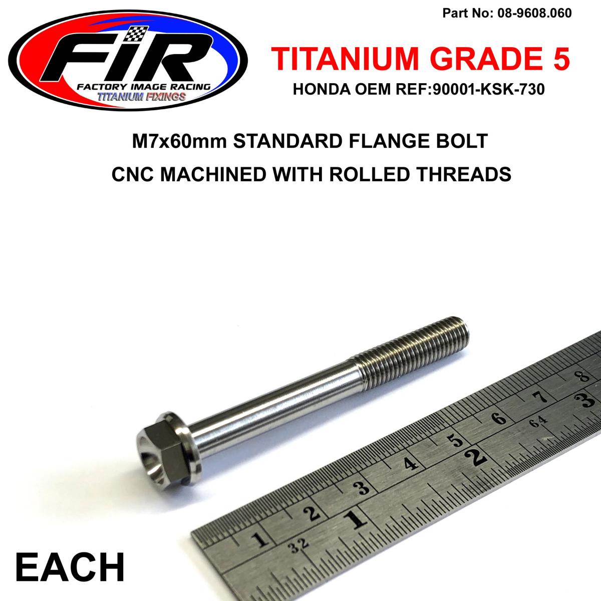 TITANIUM GR5 BOLT M7 x 60mm EACH, FLANGE OD: 13mm / HEX SIZE: 10mm, / 90001-KSK-730 92153-1045 image 1