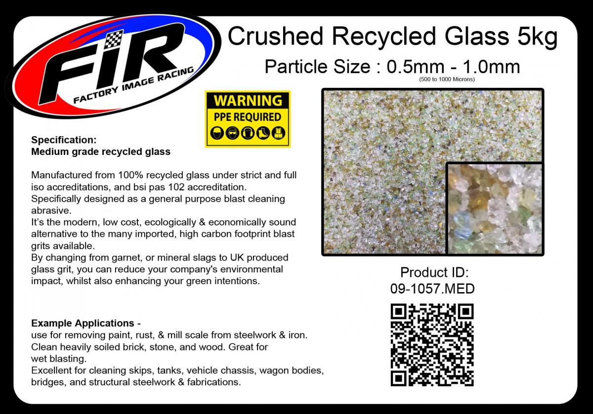 CRUSHED RECYCLED GLASS 5kg, MED - GRIT SIZE - 0.50 -1.0 / SAND BLASTING GRIT MEDIA SHOT BLASTING thumbnail 2