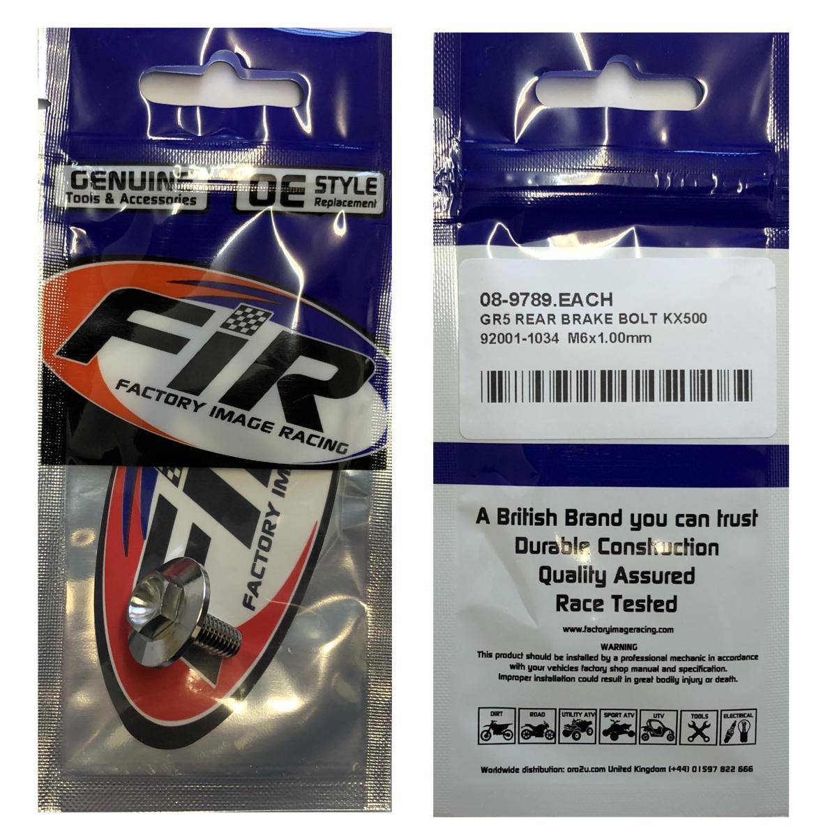 GR5 REAR BRAKE BOLT KX500, 92001-1034 M6x1.00mm, FACTROY IMAGE RACING thumbnail 2