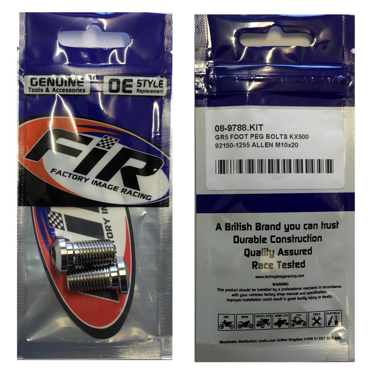 GR5 FOOT PEG BOLTS KX500, 92150-1255 ALLEN M10x20, FACTROY IMAGE RACING thumbnail 3