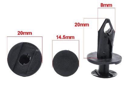 PACK-10 M8 PLASTIC CENTER PUSH FENDER CLIPS RIVETS, 8mm x 20mm x 20mm thumbnail 3