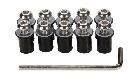 WINDSHIELD BOLT KIT SILVER M5 X 16mm (PACK OF 10) INCLUDES WASHERS AND WELL NUTS image 1