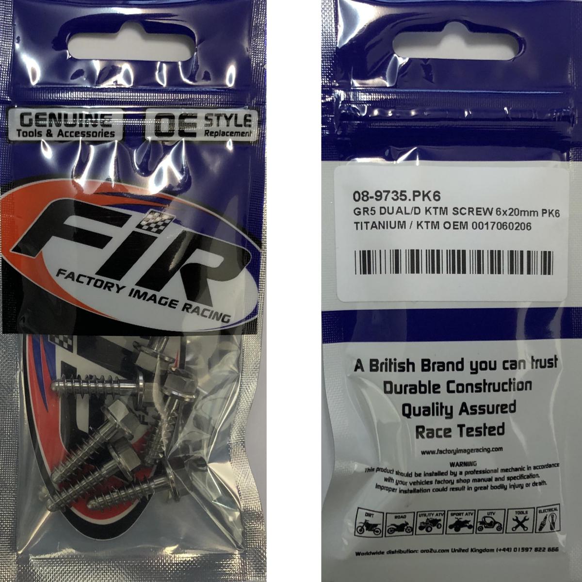 GR5 DUAL/D KTM SCREW 6x20mm PK6, TITANIUM / KTM OEM 0017060206, SUIT 8MM SPANNER & TORX T30 thumbnail 2