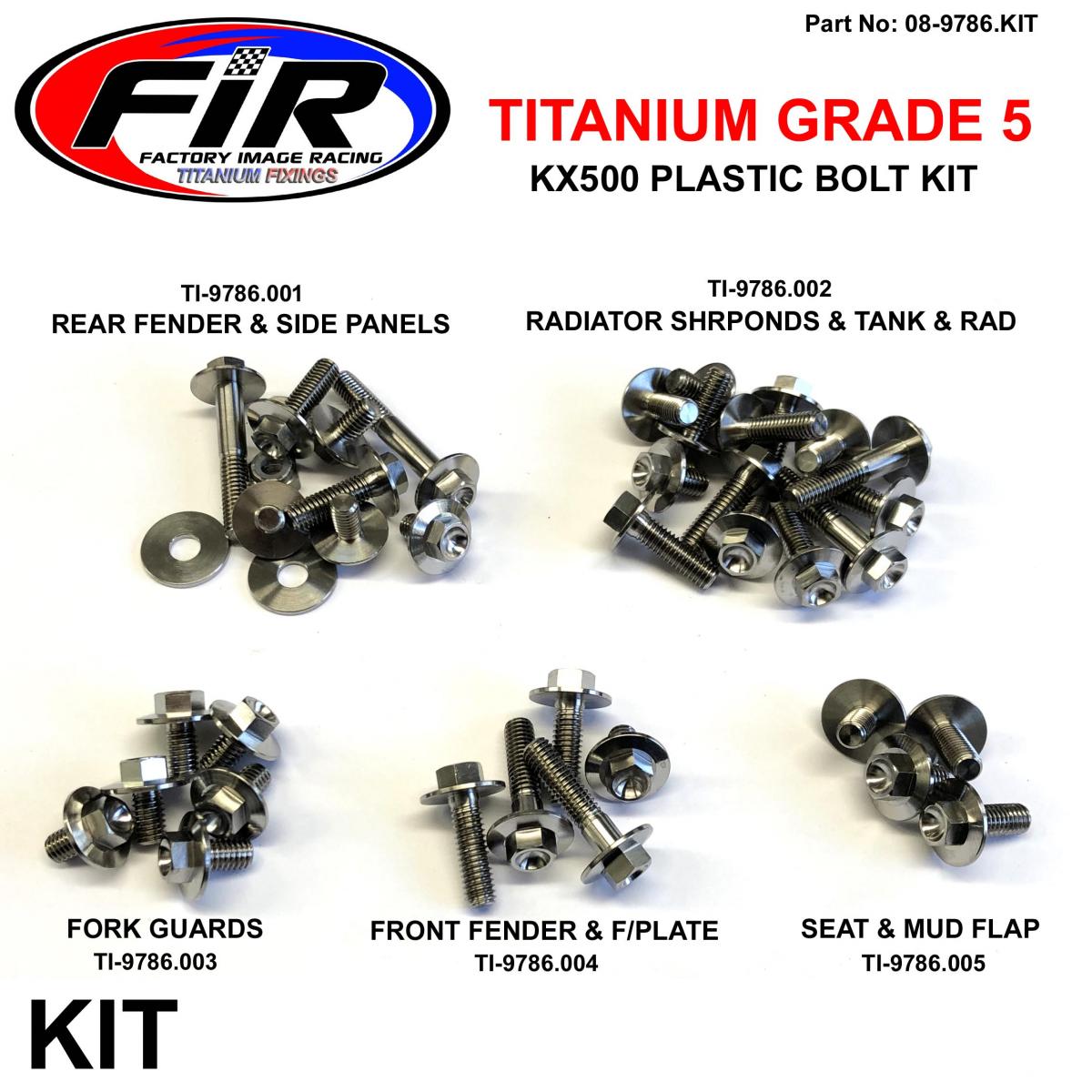 GR5 TITANIUM PLASTIC BOLT KIT, KX500 88>04 / KX125 250 88>89, FACTROY IMAGE RACING image 1