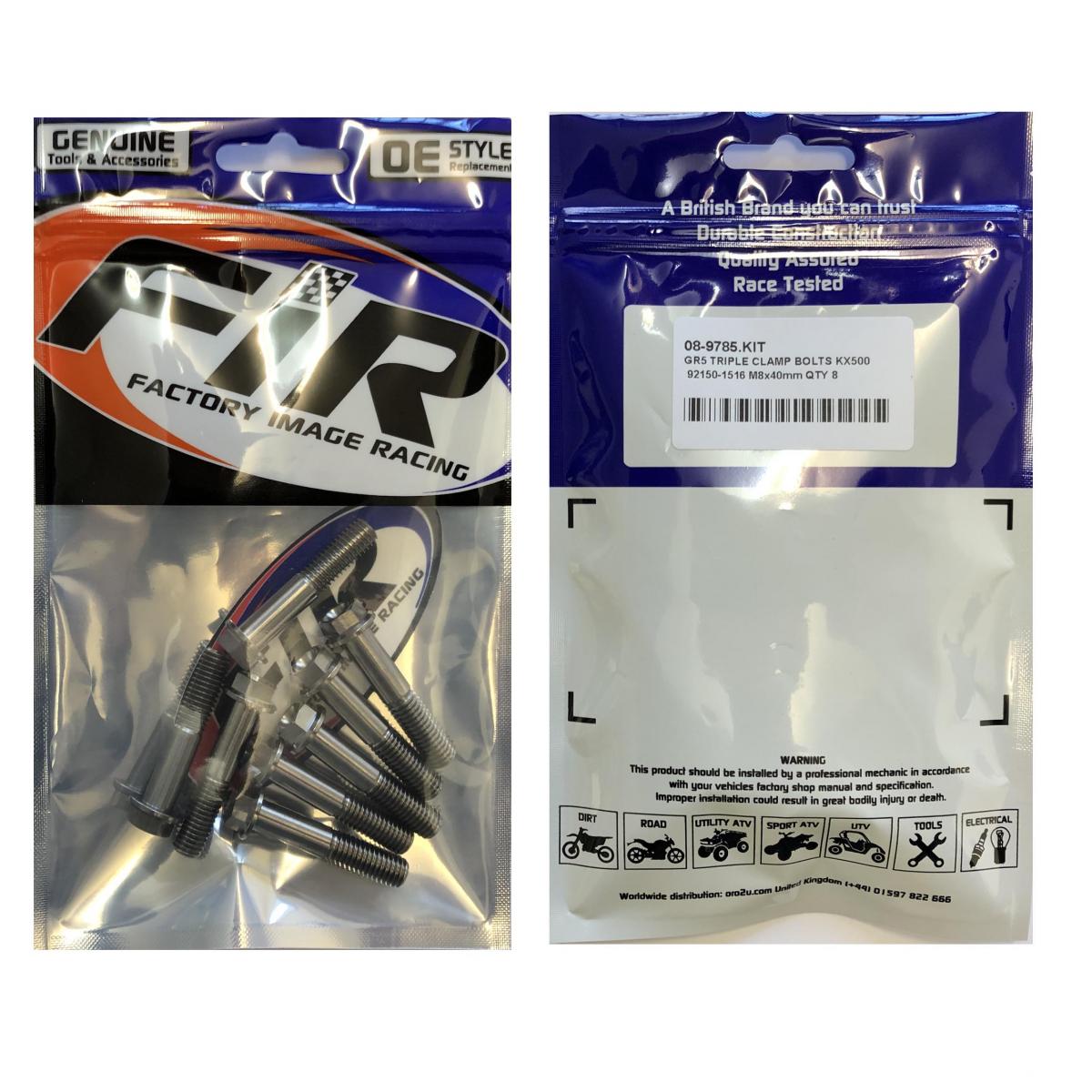 (USE PART NUMBER 08-9689.040.PK4) GR5 TRIPLE CLAMP BOLTS KX500, 92150-1516 M8x40mm QTY 8, FACTROY IMAGE RACING thumbnail 2