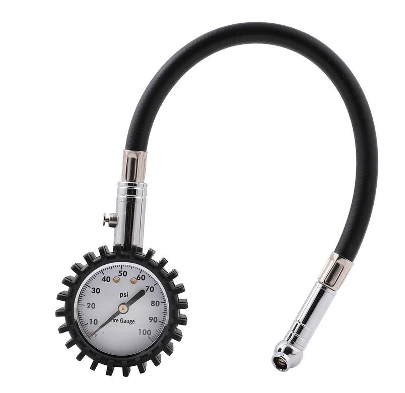 TYRE PRESSURE GAUGE WITH HOSE, 0-30PSI / 360° SWIVEL CHUCK / 45° HEAD image 1