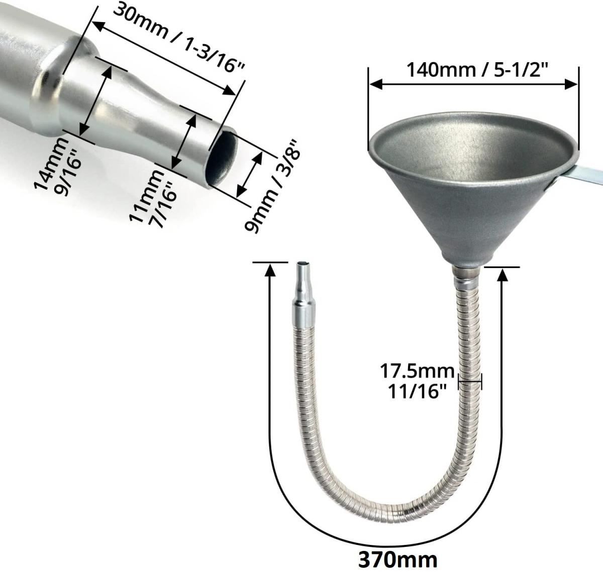METAL FLEXIBLE SHAFT FUNNEL, MESH FILTER / 370MM LONG / BENDABLE thumbnail 2