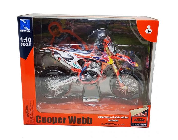 MODEL DIE CAST RED BULL KTM TEAM, 450 SXF COOPER WEBB #2 SCALE 1:10, NEWRAY 58213 thumbnail 2