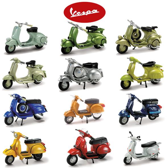 MODEL DIE CAST VESPA ASSORTMENT, 12 STYLES, 24 PIECES, SCALE 1:32, NEWRAY 06047IA thumbnail 2