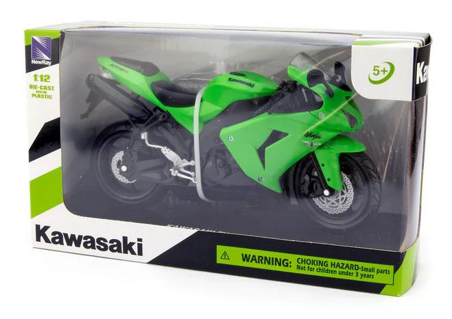 MODEL DIE CAST KAWASAKI ZX-10R, GREEN AND BLACK, SCALE 1:12, NEWRAY 42447A 42443A thumbnail 2