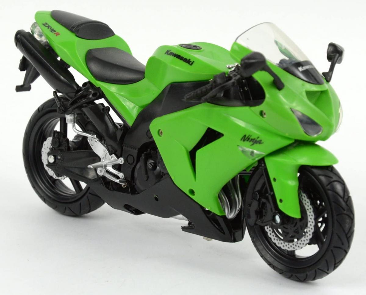 MODEL DIE CAST KAWASAKI ZX-10R, GREEN AND BLACK, SCALE 1:12, NEWRAY 42447A 42443A thumbnail 3