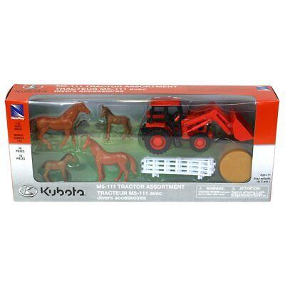 MODEL DIE CAST KUBOTA FARM TRACTOR, WITH LOADER AND HORSE SET, SCALE 1:32, NEWRAY SS-15835A thumbnail 2