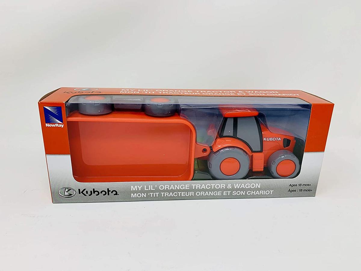 MODEL DIE CAST KUBOTA LITTLE TRACTOR, WITH WAGGON, SCALE 1:18, NEWRAY SS-33023 thumbnail 2