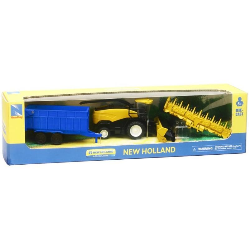 MODEL NEW HOLLAND HARVESTER RF850, AND TRAILER, BLUE & YELLOW, SCALE 1:62, NEWRAY 05003 thumbnail 2