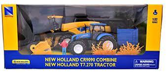 MODEL NEW HOLLAND HARVESTER CR9090, & TRACTOR T7.270 WITH TRAILER, SCALE 1:18, NEWRAY 05765 thumbnail 2