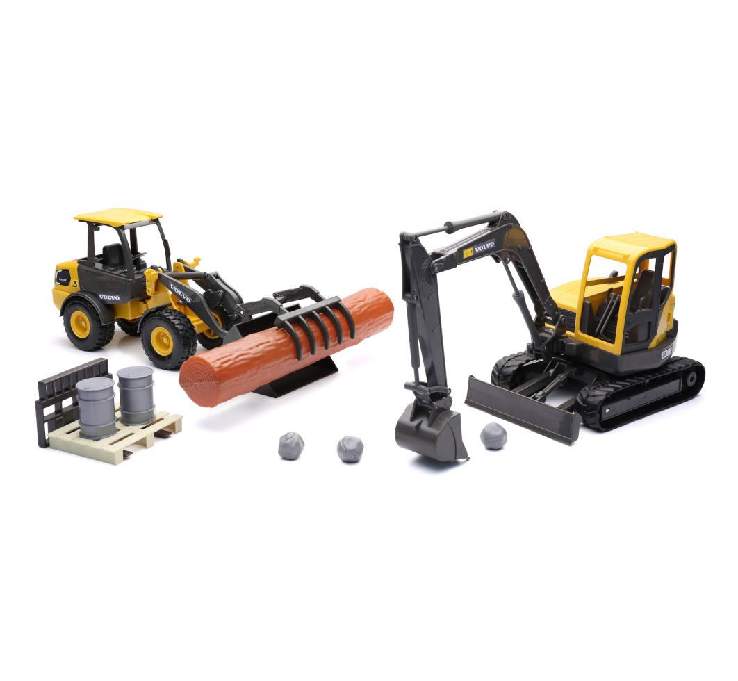 MODEL VOLVO L25 WHEEL LOADER, AND ECR88D EXCAVATOR SET, SCALE 1:18, NEWRAY SS-32153