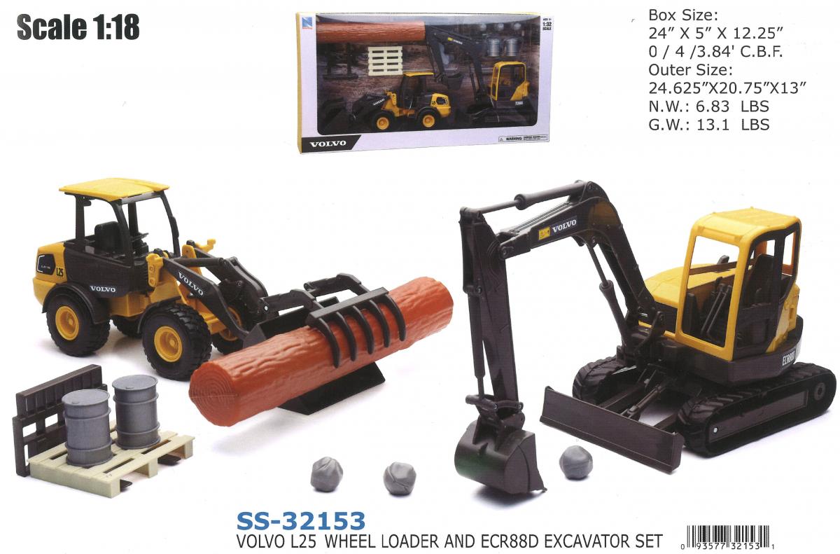 MODEL VOLVO L25 WHEEL LOADER, AND ECR88D EXCAVATOR SET, SCALE 1:18, NEWRAY SS-32153 thumbnail 2