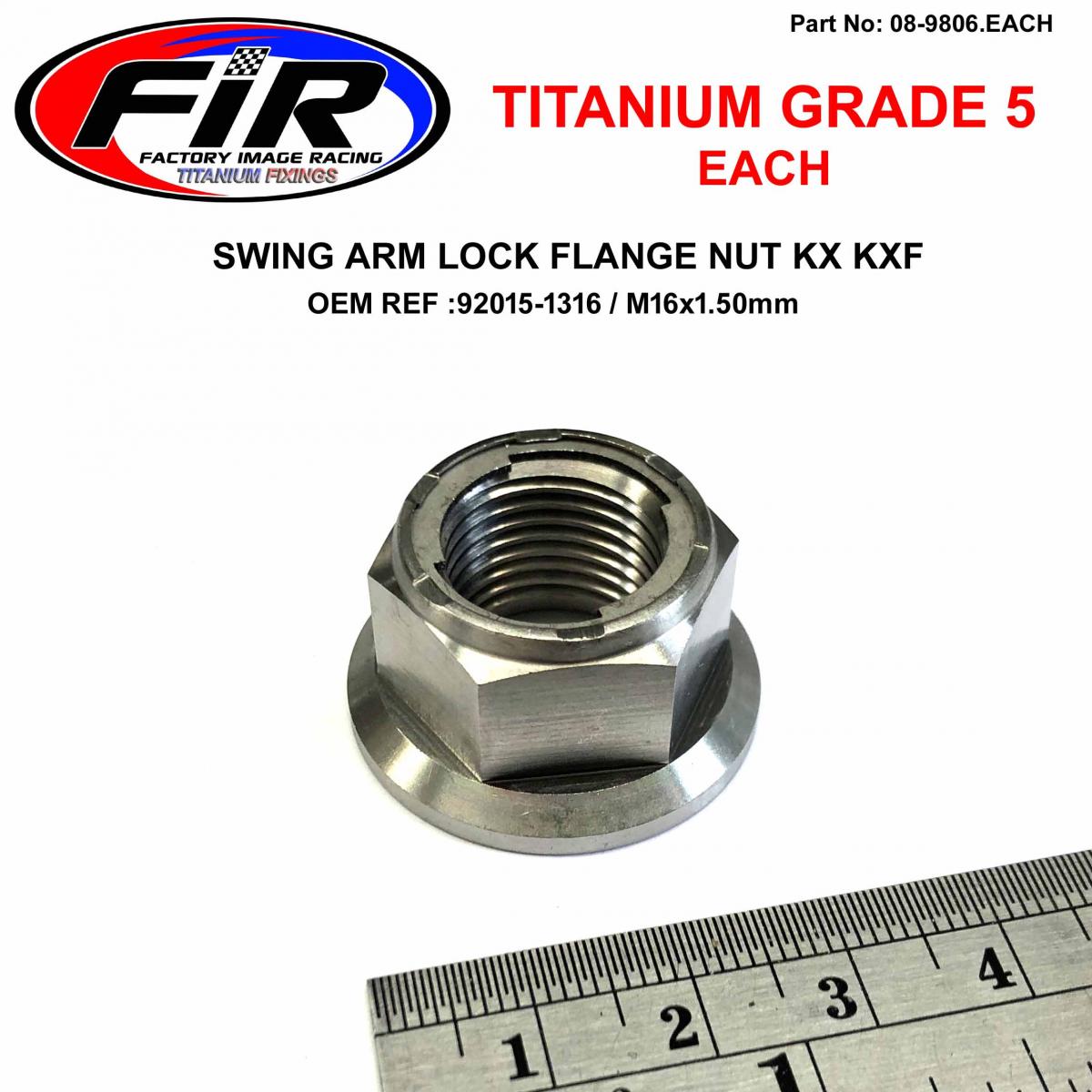 GR5 SWING ARM NUT KX KXF, 92015-1316 M16x1.50mm, TITANIUM FACTROY IMAGE RACING image 1