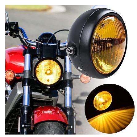HEADLIGHT YELLOW CAFE RACER VINTAGE STYLE, WITH GRILLE AND MOUNTING BRACKET thumbnail 4