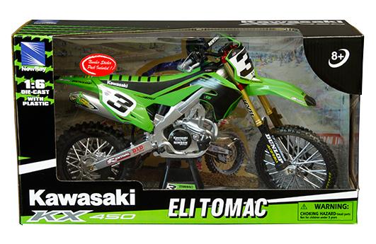 MODEL DIE CAST KAWASAKI KX450, ELI TOMAC #3, SCALE 1:6, NEWRAY 49663 thumbnail 2