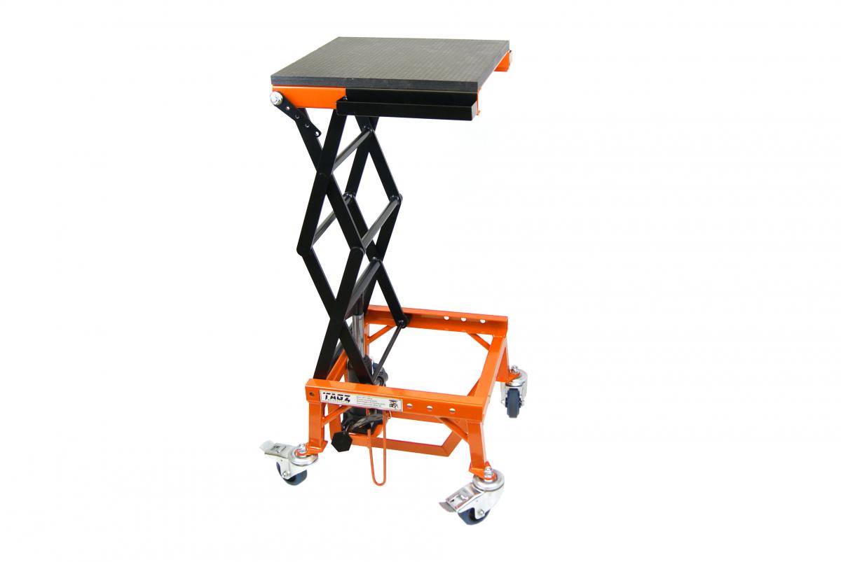 TAGZ WHEEL ABOUT LIFT ORANGE BLACK HYDRAULIC SCISSOR STAND MAX LIFT WEIGHT 150KG image 1