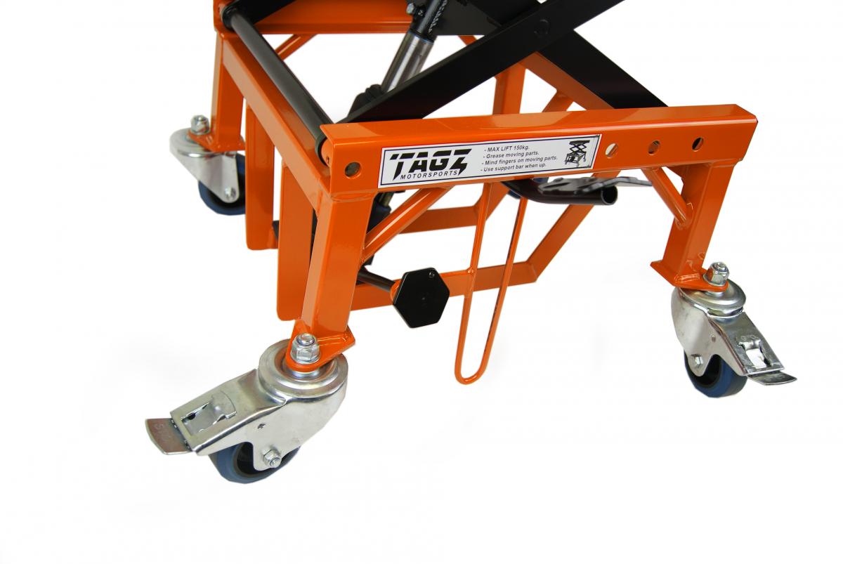 TAGZ WHEEL ABOUT LIFT ORANGE BLACK HYDRAULIC SCISSOR STAND MAX LIFT WEIGHT 150KG thumbnail 4