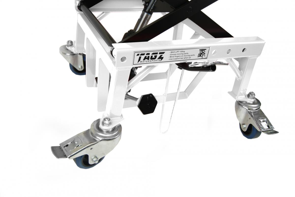 TAGZ WHEEL ABOUT LIFT 150KG (FREIGHT), WHITE/BLACK HYDRAULIC SCISSOR STAND, MAX LIFT WEIGHT 150KG thumbnail 3