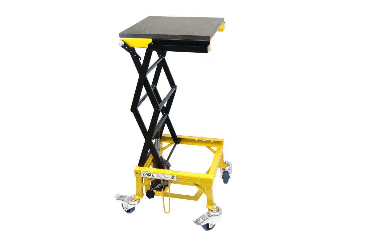 TAGZ WHEEL ABOUT LIFT 150KG (FREIGHT), YELLOW/BLACK HYDRAULIC SCISSOR STAND, MAX LIFT WEIGHT 150KG image 1