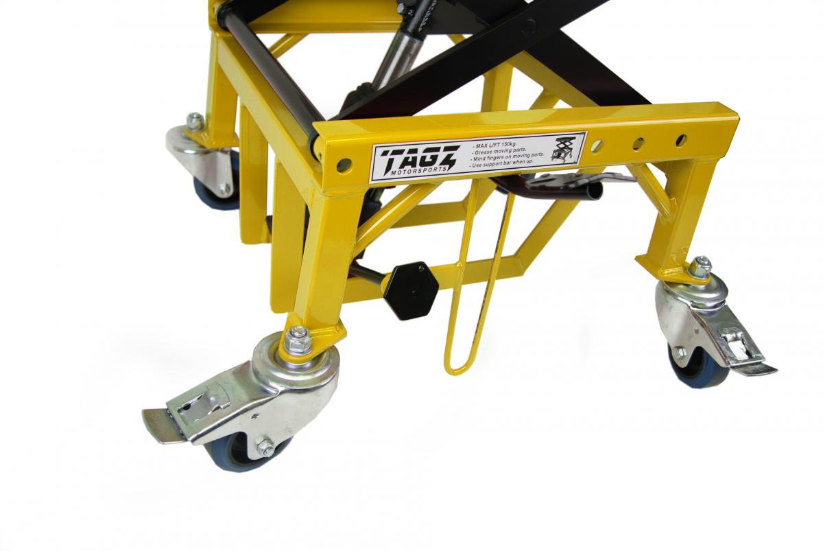 TAGZ WHEEL ABOUT LIFT 150KG (FREIGHT), YELLOW/BLACK HYDRAULIC SCISSOR STAND, MAX LIFT WEIGHT 150KG thumbnail 4