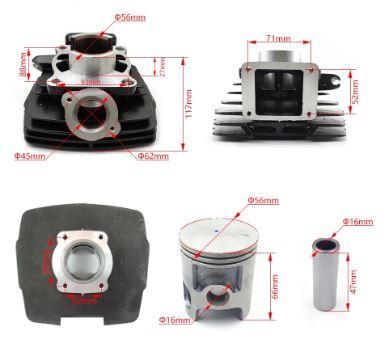 CYLINDER & PISTON KIT WITH GASKETS 56.00mm STD 74-81 YAMAHA DT125 4-STUD HEAD thumbnail 2