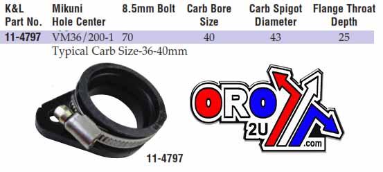 FLANGE 70 x DIA 40mm VM36/200, K&L 11-4797 MIKUNI 36-40mm Made in Japan. thumbnail 2
