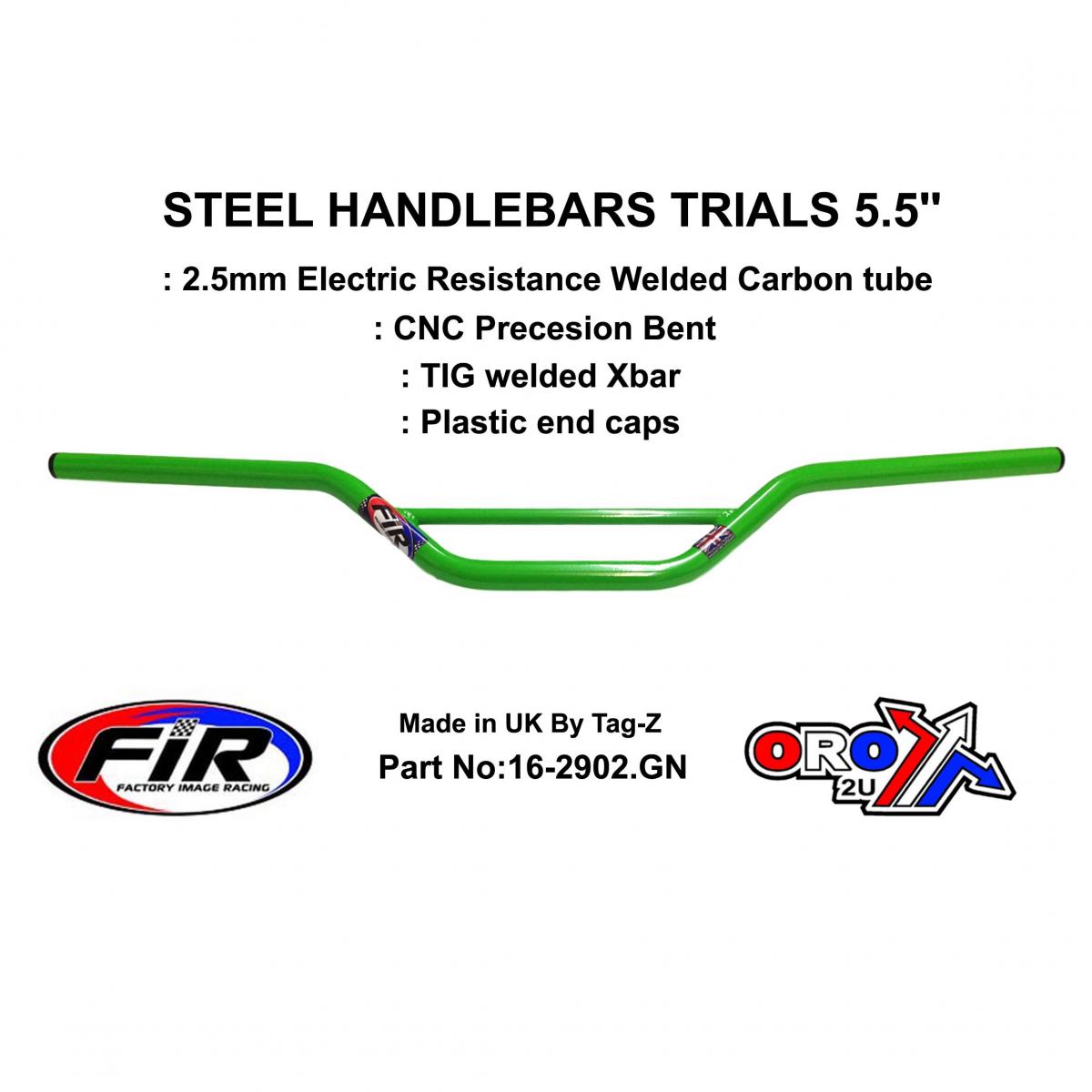STEEL HANDLEBARS TRIALS 5.5'', / GREEN 22mm 7/8, REF 48-735 / 735-01 image 1