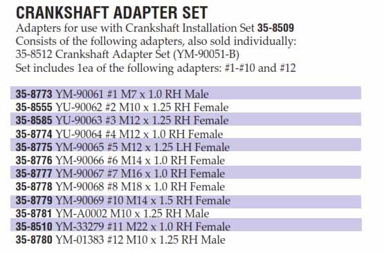 CRANKSHAFT ADAPTER YM-33279, 35-8510 M22 x 1.0 RH FEMALE, TOOLS thumbnail 2