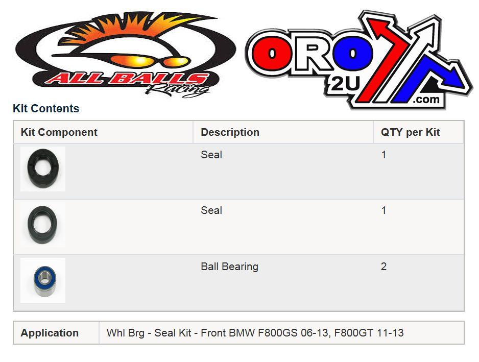 WHEEL BEARING KIT FRONT 06-16 BMW F800/R1200, ALLBALLS 25-1647 ROAD thumbnail 3