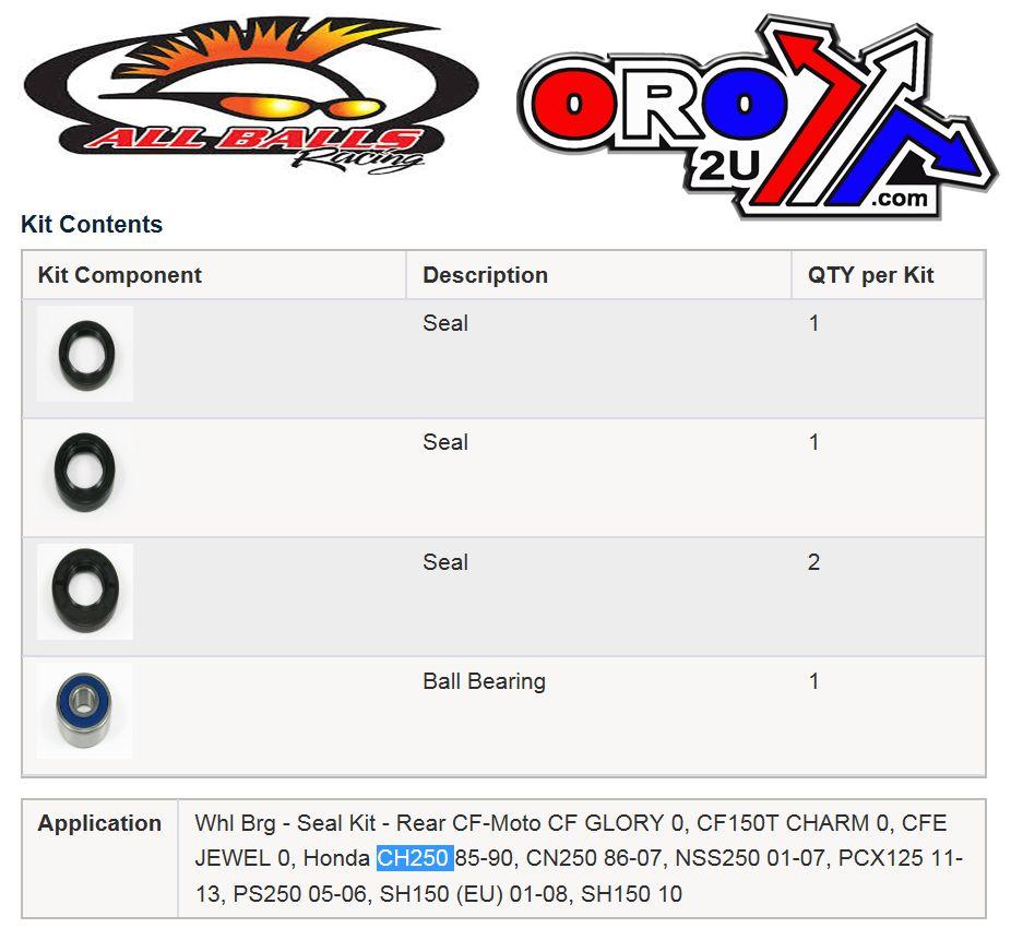 WHEEL BEARING KIT REAR CF-MOTO/HONDA, ALLBALLS 25-1643 ROAD thumbnail 3
