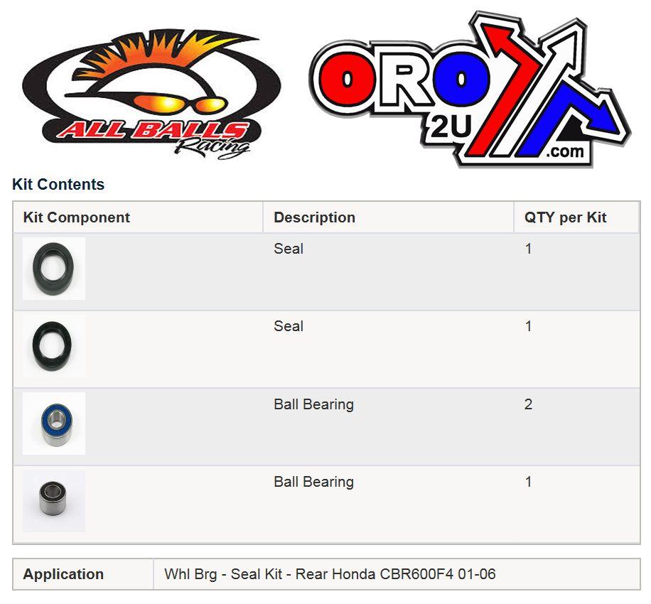 WHEEL BEARING KIT REAR 01-06 HON CBR600F4, ALLBALLS 25-1658 ROAD thumbnail 3