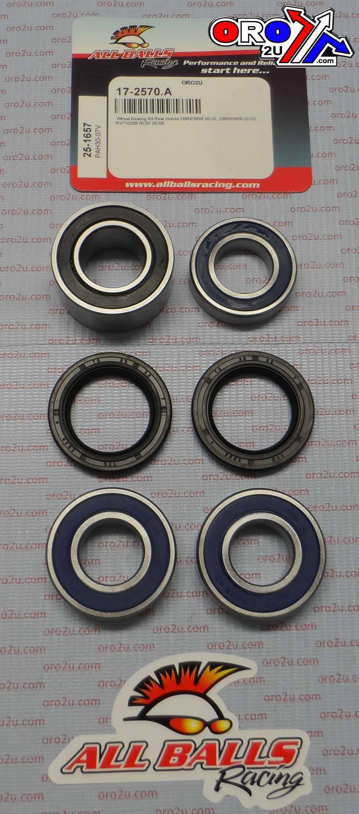 WHEEL BEARING KIT REAR 00-06 HON CBR929/954/RVT1000 RC51, ALLBALLS 25-1657 ROAD thumbnail 2