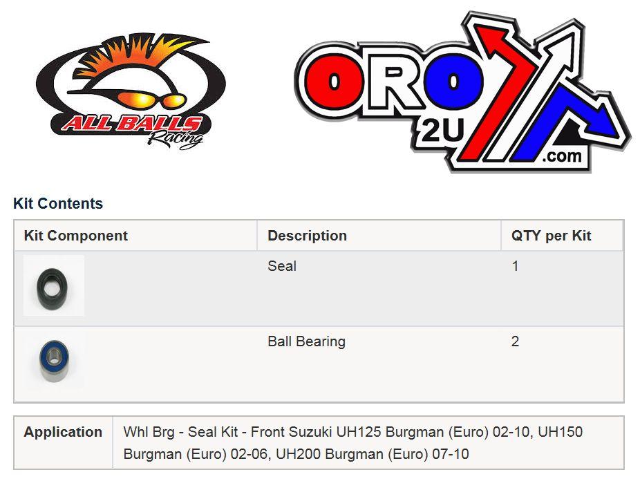WHEEL BEARING KIT FRONT & REAR 95-22 SUZ AN/UH/HON CRF50, ALLBALLS 25-1645 ROAD thumbnail 3