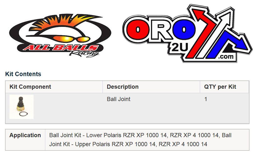 BALL JOINT KIT UPPER / LOWER 14-20 POLARIS 1000 GENERAL RZR 42-1051 0430-0739 thumbnail 3