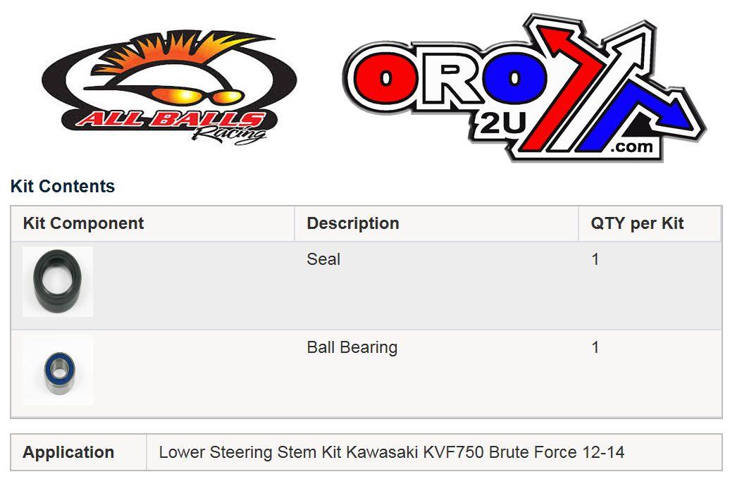 LOWER STEERING BEARING KIT, ALLBALLS 25-1664 KVF750 Brute thumbnail 3