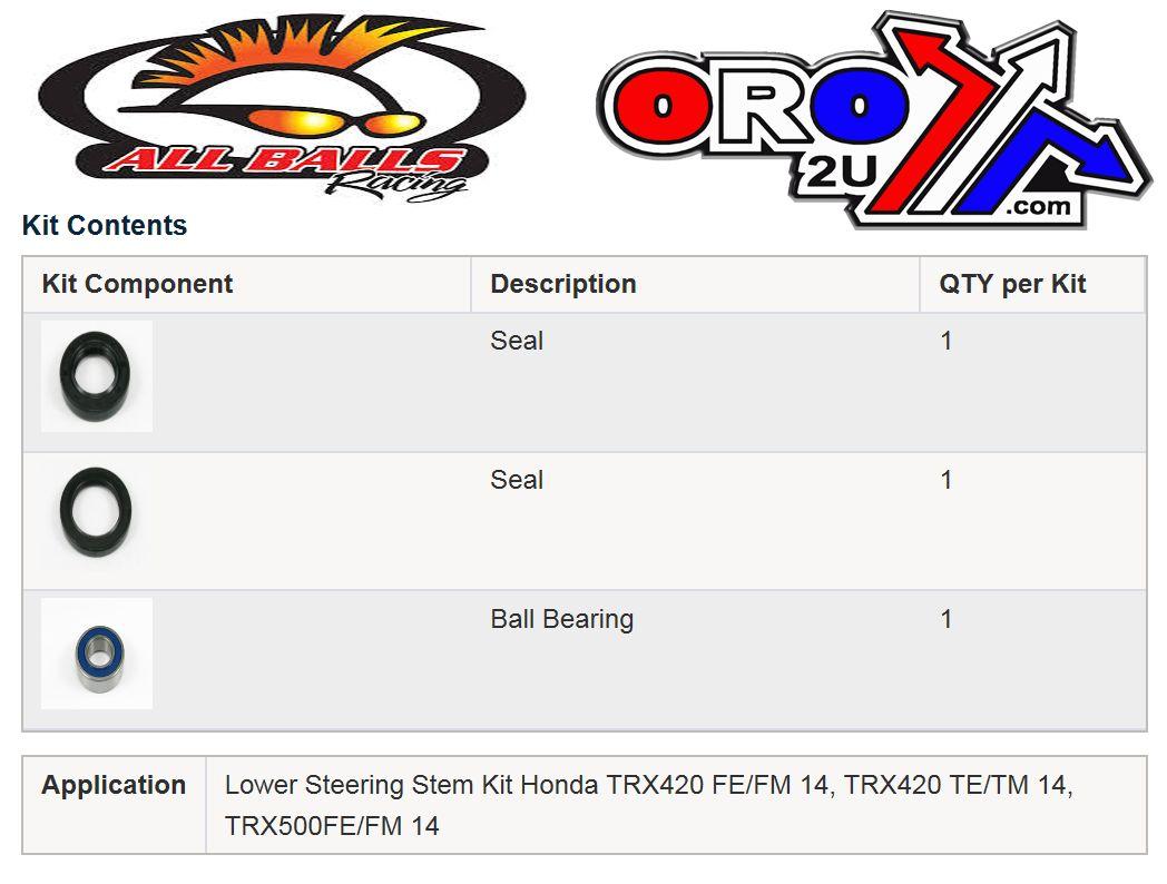 LOWER STEERING BEARING KIT, ALLBALLS 25-1687 TRX420 TRX500 thumbnail 3