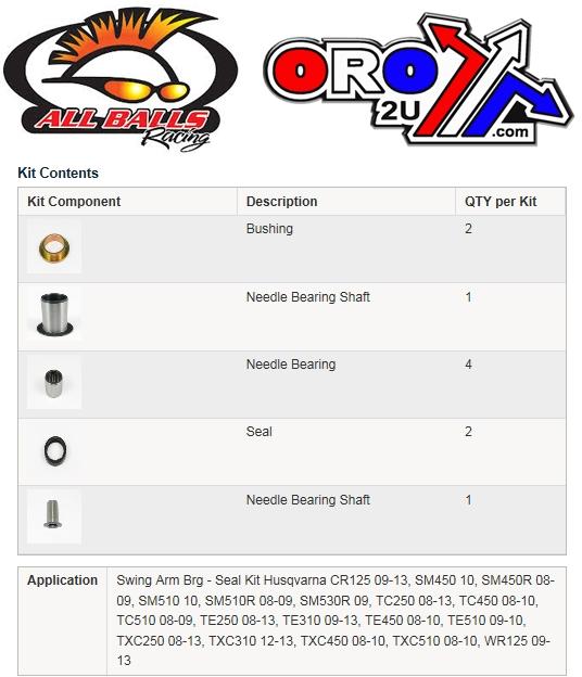 SWINGARM BEARING KIT ALLBALLS, ALLBALLS 28-1199 HUSKY CR/SM/TC/TE/TXC 08-13 thumbnail 3