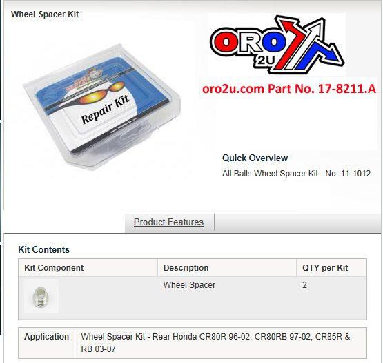 WHEEL SPACER KIT CR80 CR85, ALLBALLS 11-1012 HONDA thumbnail 3